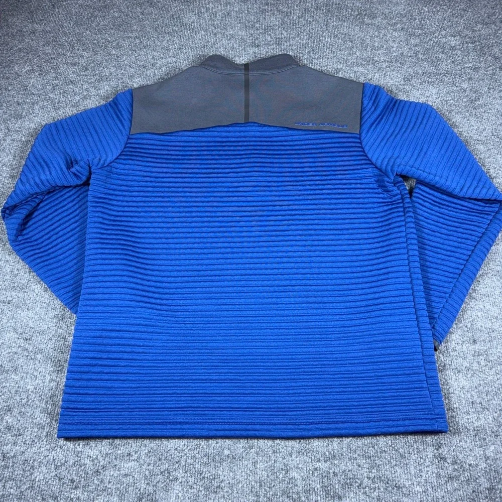 Under Armour ColdGear Mens Large Blue Ribbed Quarter Zip Pullover Jacket Loose